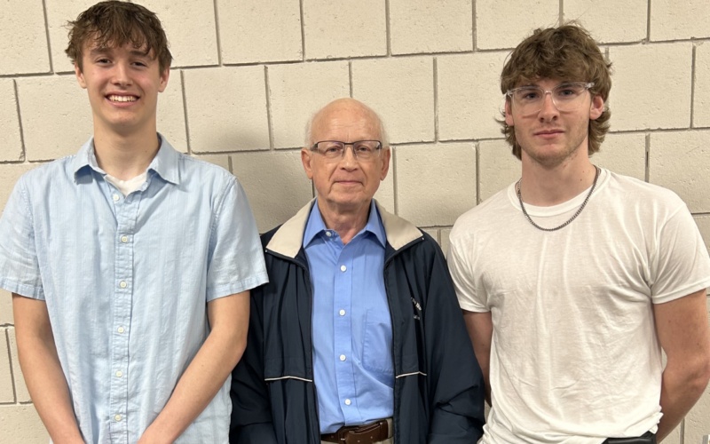 2024 scholarship recipients. Photo, left to right: Cameron Hoag, planning to study HVAC at Iowa Central Community College, Daniel Holste, club member, and Anthony Stalpes, planning to study welding at ICCC.